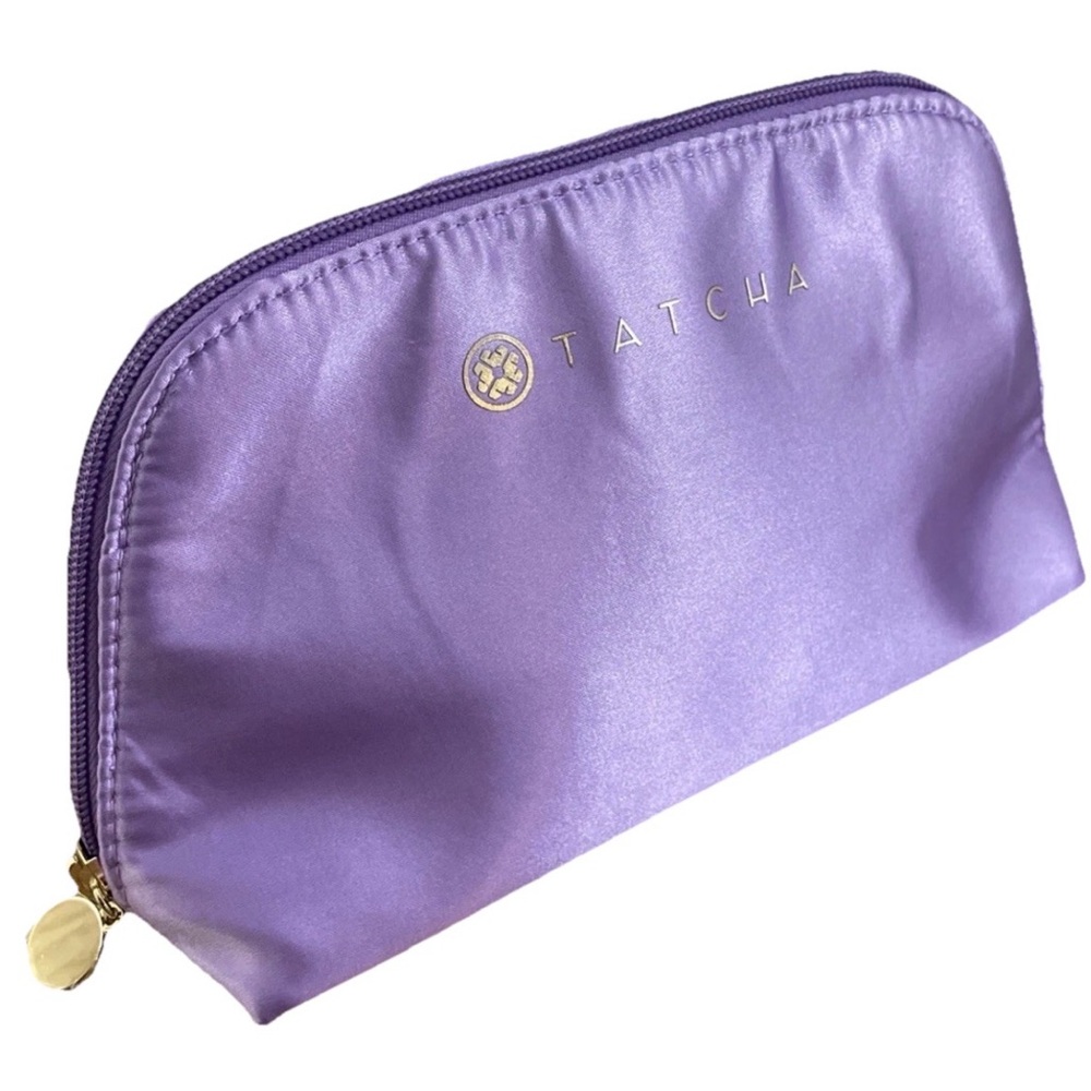 Tatcha Purple Satin Makeup Cosmetic Toiletry Travel Bag Gold Logo NEW